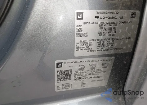 2021 Chevrolet Silverado 1500 2Wd Short Bed Lt from USA, damaged, VIN 3GCPWCED6MG284116